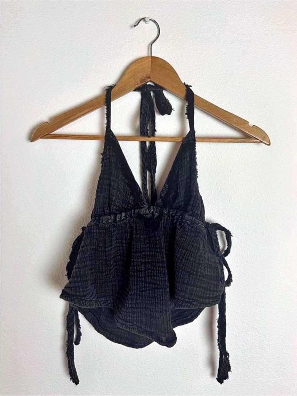 Urban Outfitters Black Gauze Tie-Halter Crop Top